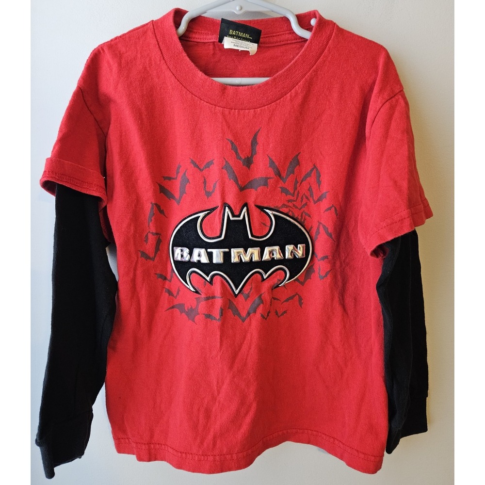 Batman DC Comics Youth Medium Red Black 3D Graphic Long Sleeve‎ T-Shirt Y2K